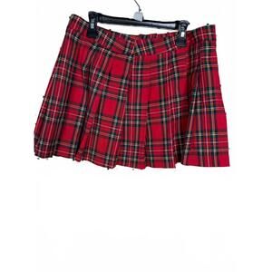 Suite Benedict Red Plaid Pleated Mini Skirt Medium